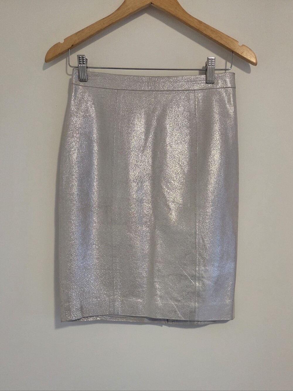 Club Monaco Bianca Metallic Silver Leather Skirt NEW